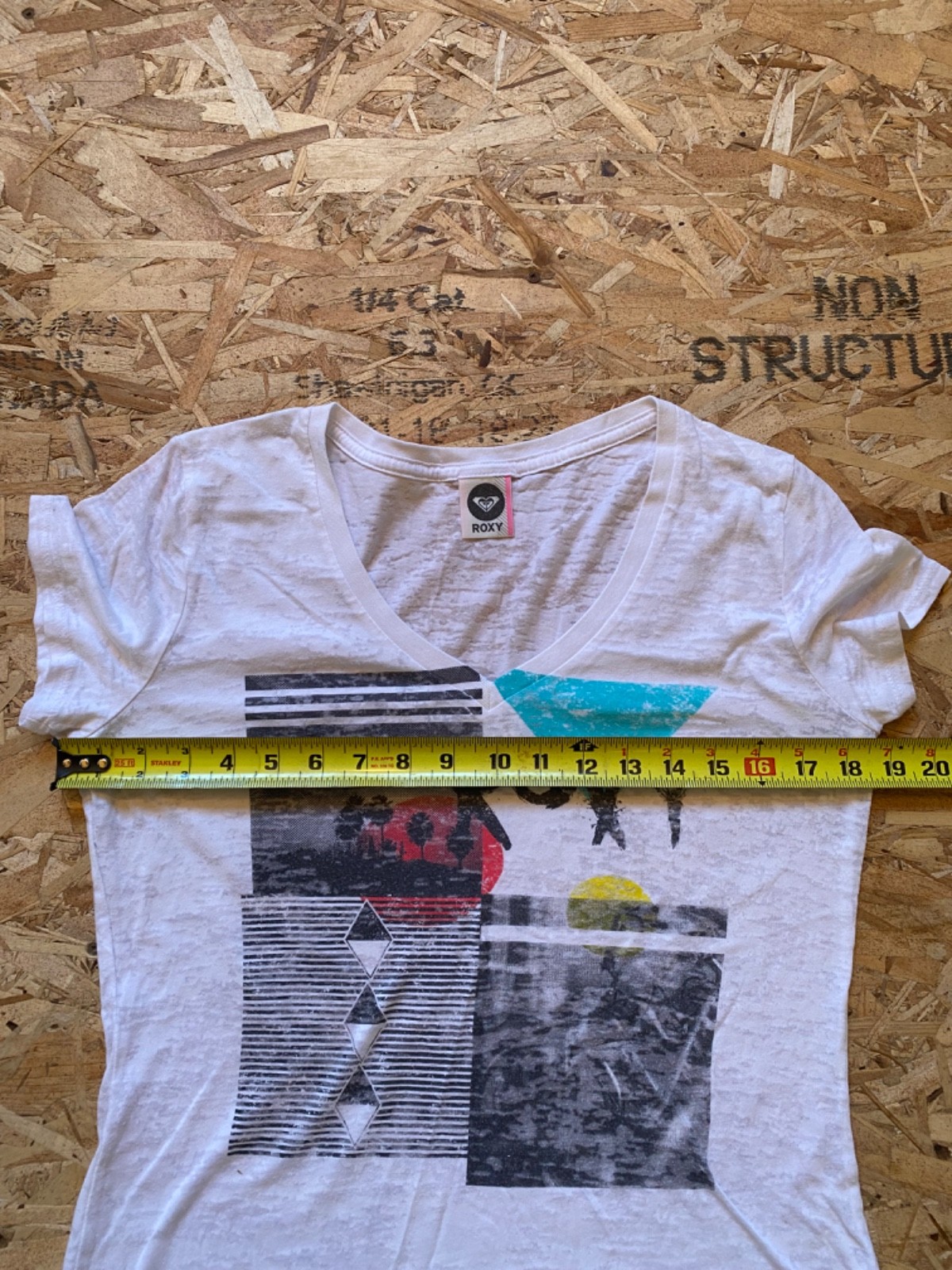 White Transparent Roxy V-Neck Multicolored Graphi… - image 7