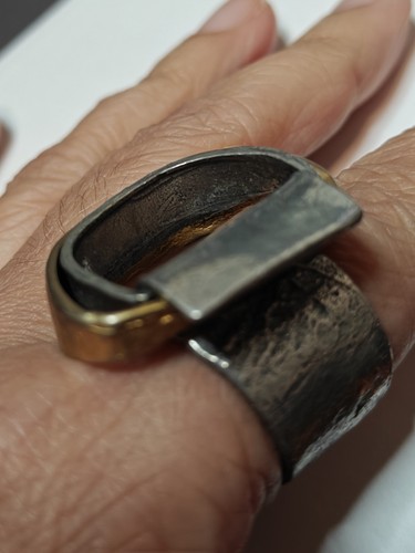 Modernist Signed Anne Marie Chagnon Pewter Ring QC Artist Statement Quirky - Picture 15 of 15