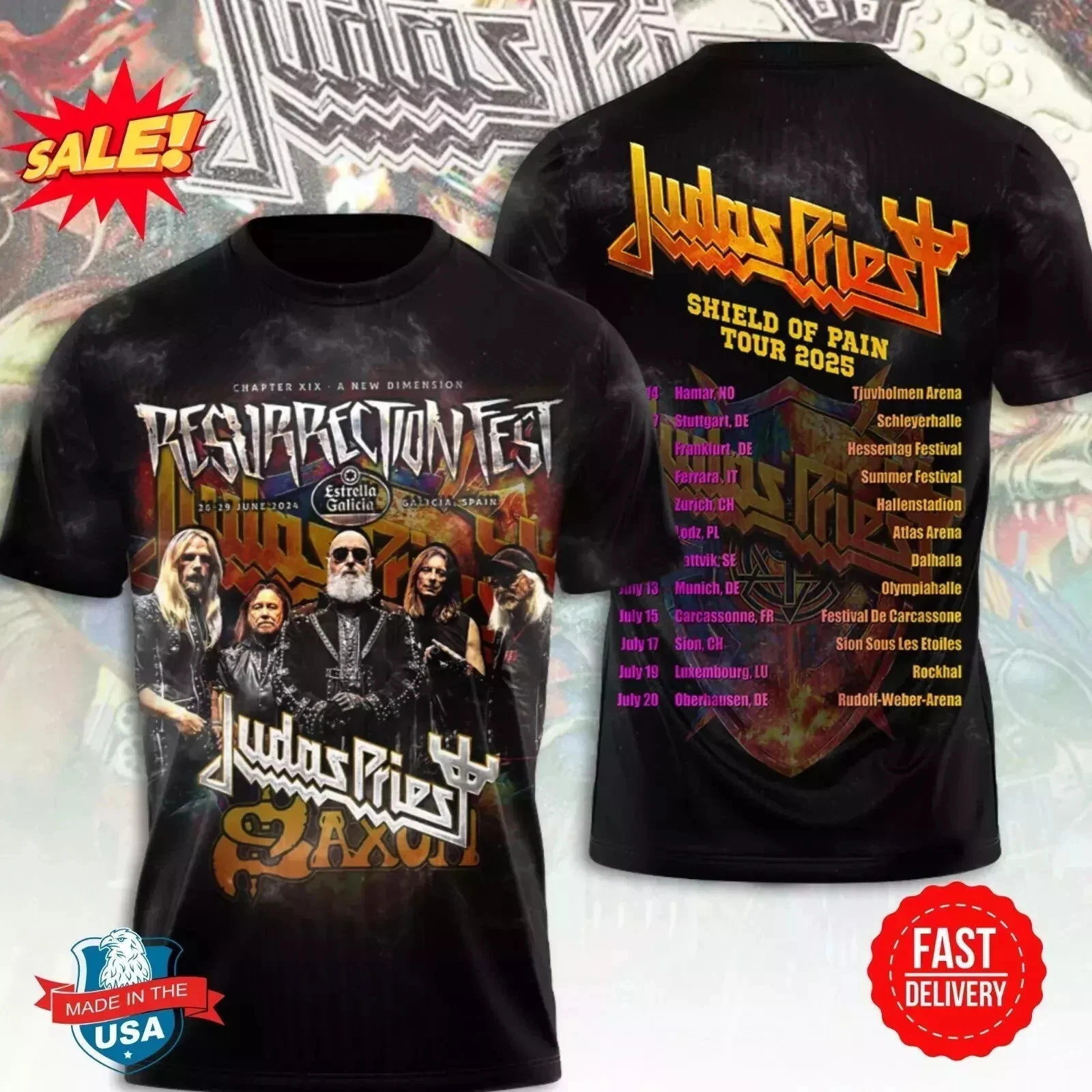 2025 Tour Judas Priest 3D T-Shirt