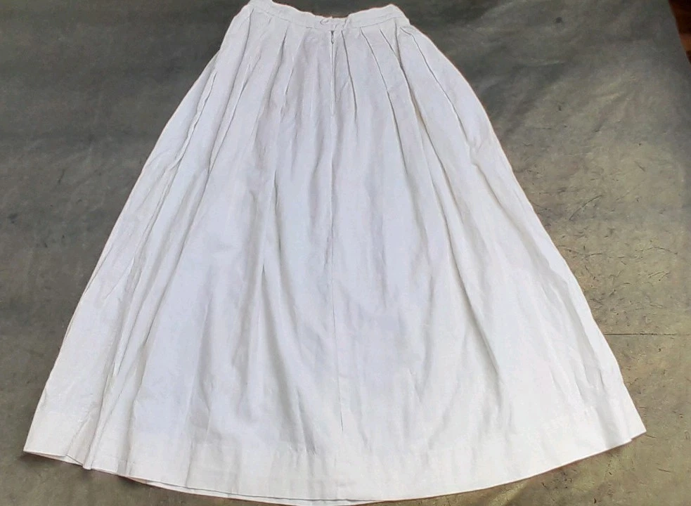 Vintage 80s Laura Ashley Ivory Cotton Linen Midi Skirt Rose Damask Made In UK 10