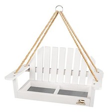 Solution4Patio White Swing Wild Bird Feeder for Outside, Metal Mesh Bottom,