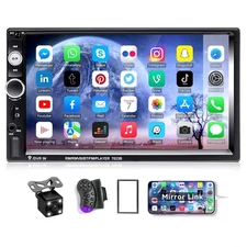 CAMECHO 7" Double Din Car Stereo Bluetooth MP5 Player, USB, LED Backup, Remote
