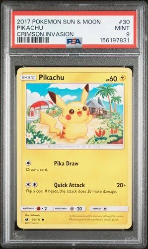2017 POKEMON SUN & MOON CRIMSON INVASION #30 PIKACHU PSA 9