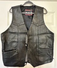 RGC Genuine Leather Motorcycle Biker Vest Men s Size 46 Black Lace-Up Chain
