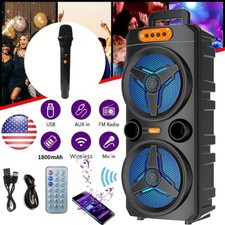 Portable Bluetooth Speaker Dual 6.5'' Sub woofer Stereo Sound System PA Party