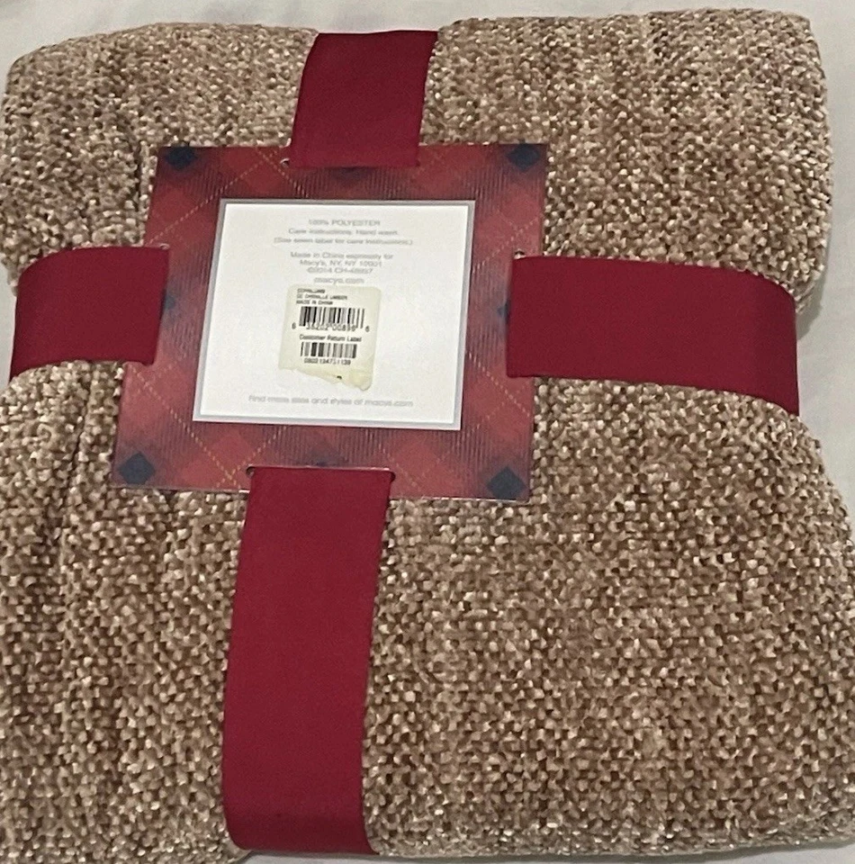 Manta Charter Club Chenille 50" x 60" Marrón/Beige Flecos Nueva con Etiquetas Foto 4 de 4