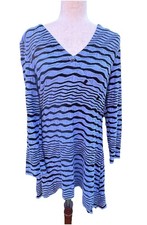 Tianello Dress Paige Tunic Top Asymmetric Blue Lagenlook Stretch Puckered Small