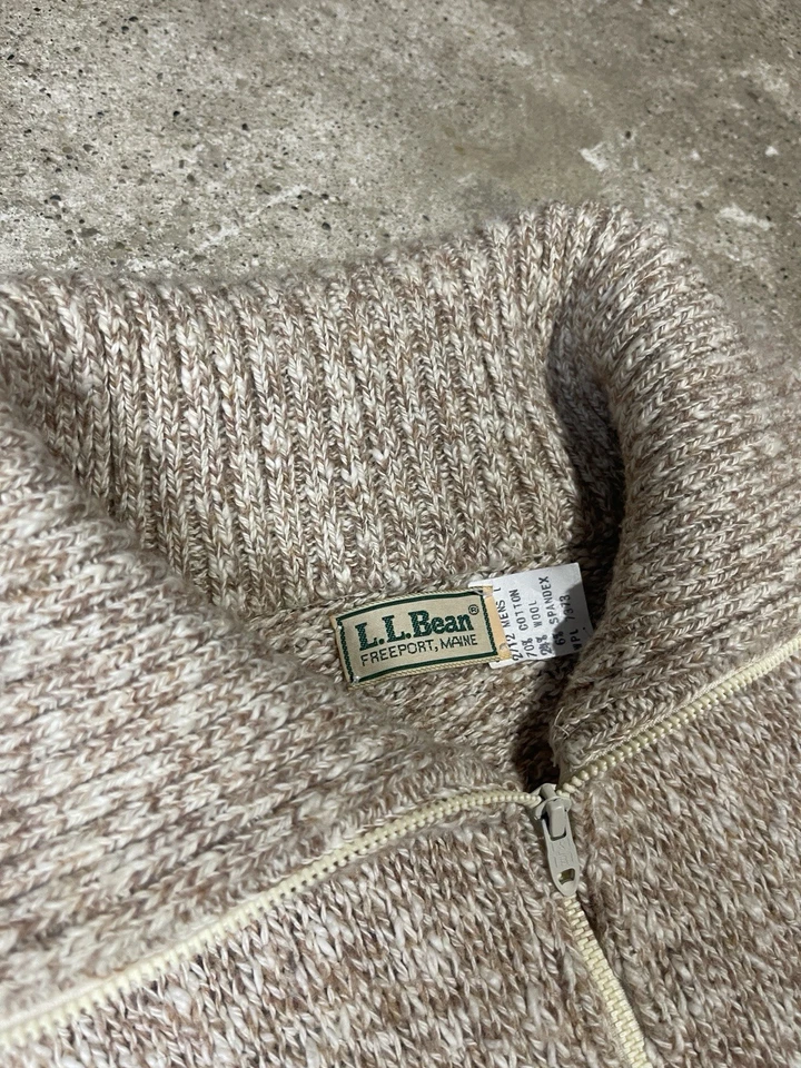 Vintage LL Bean Sweater 70s 80s Knit Full Zip Brown Tan cardigan wool USA Large - Image 2 of 4
