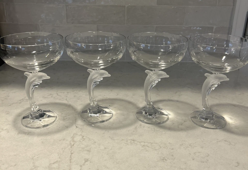 4件套复古Nachtmann德国磨砂水晶海豚马提尼眼镜罕见! — 第 2/4 张图片