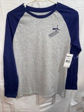 NWT Kids Puma Shirt Size Large 14/16 Blue gray Arm Graphics 34  Chest 26  Length