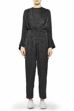 Topshop 25S76LBKL Overlay Jacquard Jumpsuit SZ 4 Black