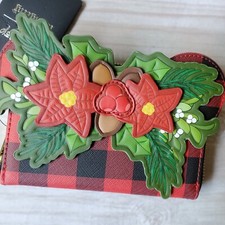 Loungefly Minnie Mouse Plaid Holly Christmas Wallet-Holiday Cosplay -Disney-NEW