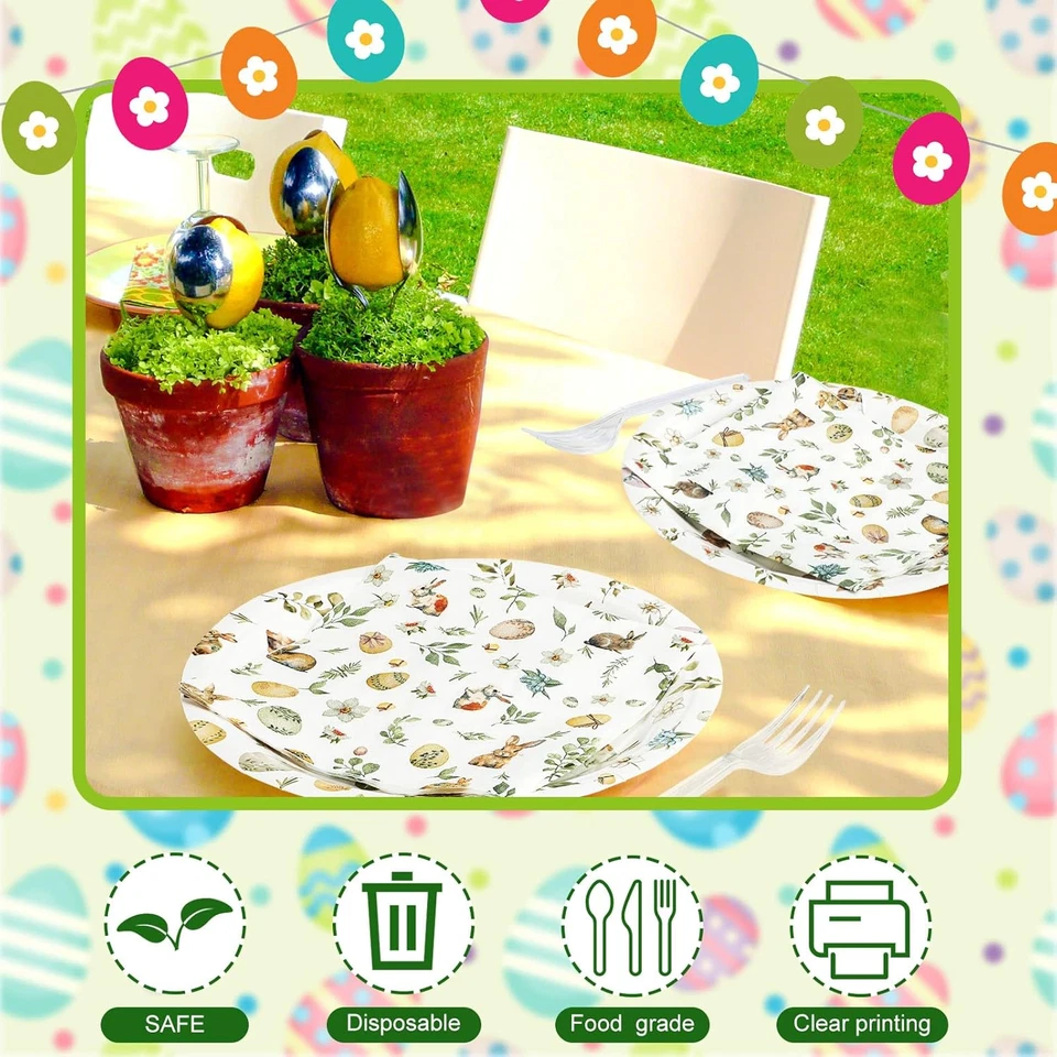 160件装40宾客复活节快乐派对用品复活节纸盘和餐巾纸 — 第 3/4 张图片