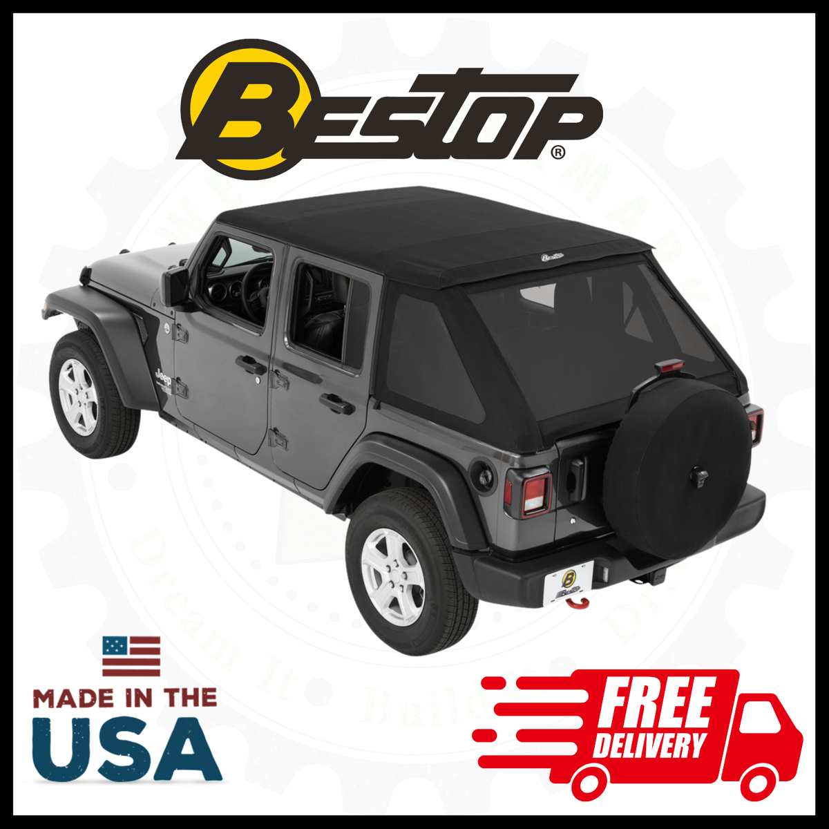 Bestop Black Twill TREKTOP Soft Top | For 2018-2024 Jeep Wrangler