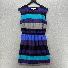 Ann Taylor LOFT Dress Womens Size Small Purple Striped Short Sleeve A Line