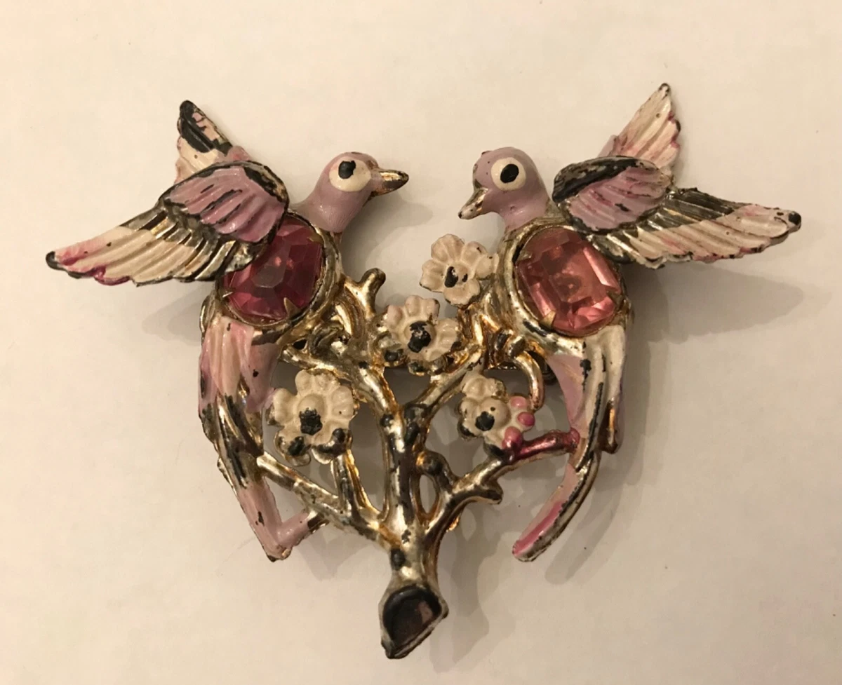 VINTAGE 1930 s 40 s Hand Painted Plastic Love Birds Pin Brooch eBay
