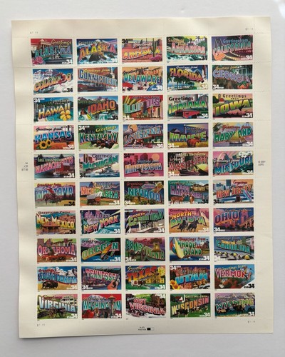 2002 Greetings From America 50 States Sheet 50 34-cent US Stamps ($17.00) #124