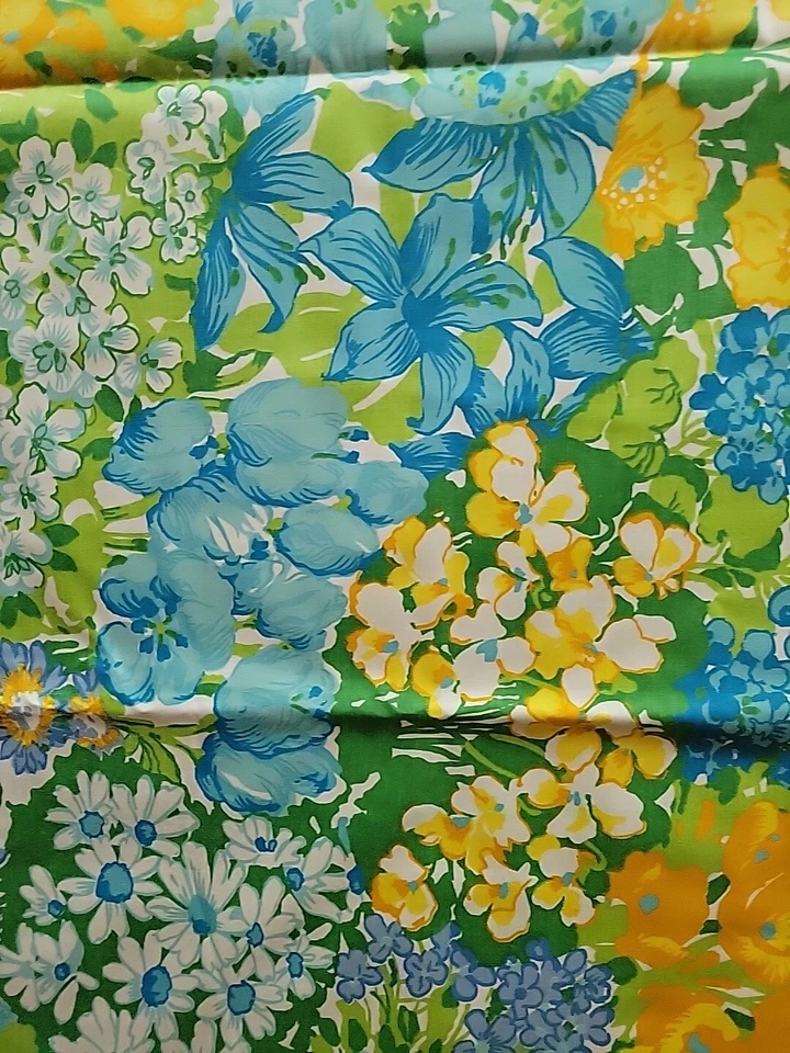 Tela clementina Waverly Flower Power Glosheen de colección 3,5 yardas floral azul algodón Foto 3 de 4