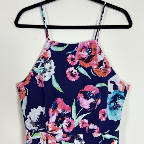 Yumi Kim Girl Next Door 100% Silk Navy Floral High Neck Romper Size Large - Picture 5 of 10