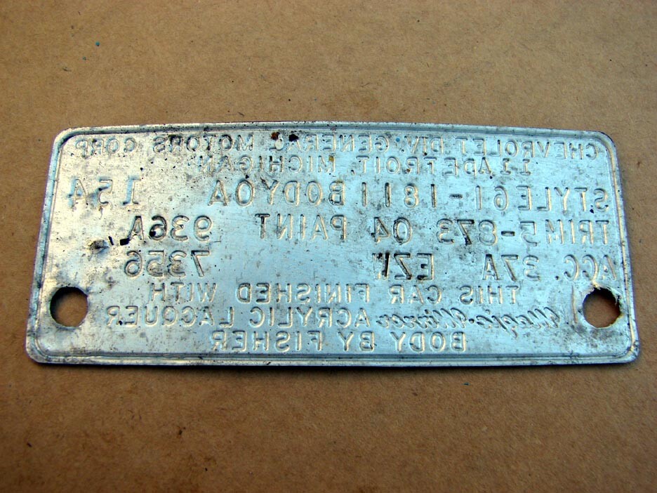 1961 CHEVY IMPALA V-8 2 DOOR SEDAN 61-1811 TRIM TAG WHITE OAKLAND