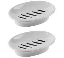 2 Pack Soap Dish with Drain Soap Holder Easy Clean Tray for Bathroom Kitchen