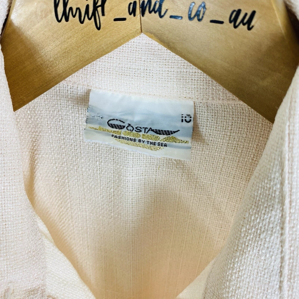 Blusa Top Costa Talla 10 Crema Pin Tuck Texturizado Tejido Manga Larga Abotonada Foto 4 de 4