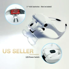 Magnifying Glass Lens LED Light Lamp Visor Head Loupe Jeweler Headband Magnifier
