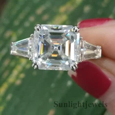 RARE 7.80 Ct Certified Asscher Cut Off White Diamond 925 Silver Ring Great Shine