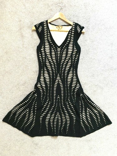 Bodycon Black Beige Cocktail Textured 