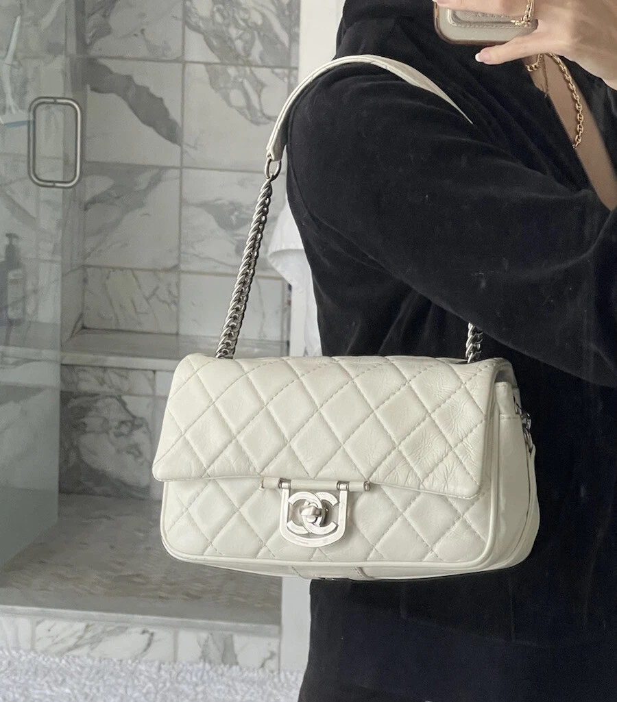 White Chanel Medium Quilted Boy Flap Bag