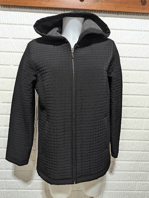 Esprit Women's Black Solid Quilted Long-Sleeve Hooded Front-Zip Jacket Size M