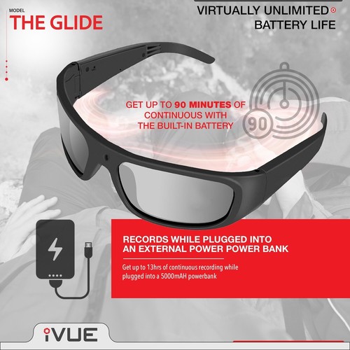 iVUE Glide 1080P HD Camera Eyewear, Ultra Slim, Wearable Video Recording DVR - Picture 4 of 7