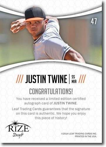 JUSTIN TWINE 2014 Rize Rookie Autograph RED AUTO RC #/10 - Picture 2 of 2