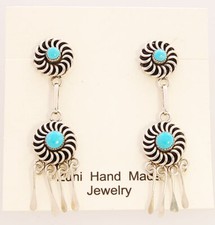 Native American Zuni Handmade Sterling Silver with Turquoise Earrings