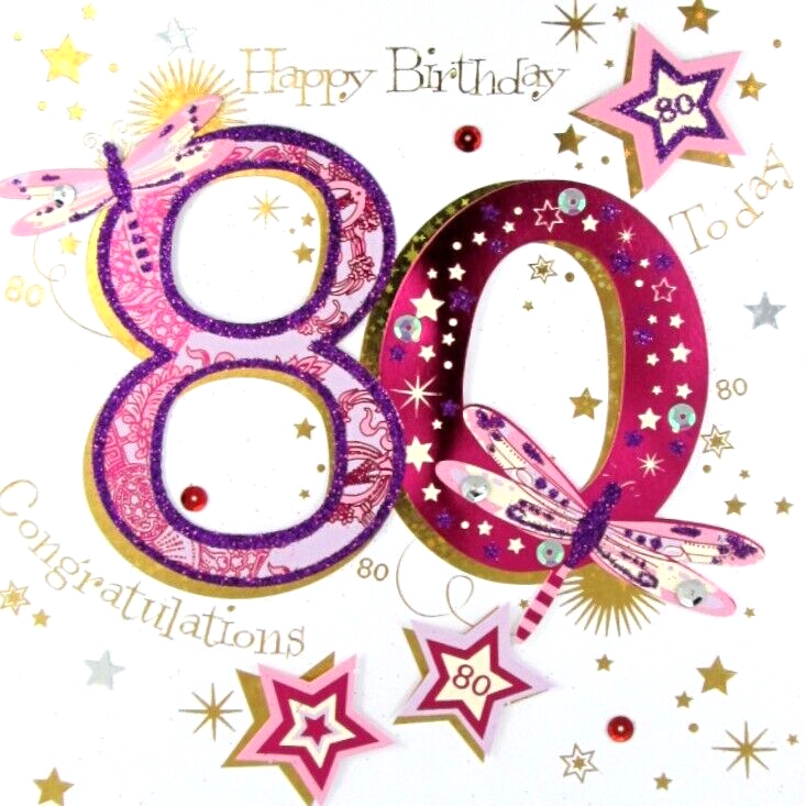 Birthday Card 80th 80. LARGE luxury hand-finished Happy 80th Birthday Card.