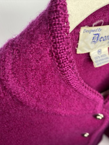 Vintage Deans Of Scotland Berry Sweater Jacket Sz Medium Mandarin Collar Cable - Picture 8 of 8