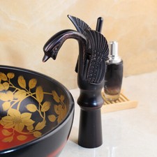 Black Brass Swan Shape Deck Mounted Bathroom Basin Sink Vessel Faucet Mixer Tap