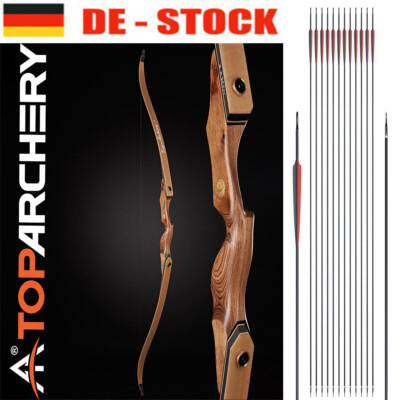 Bogenschießen 60'' Takedown Recurve Bogen Holz Riser Jagd Carbon Pfeile 25-50lb