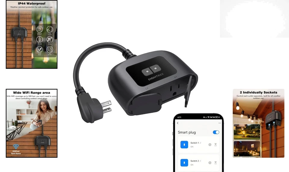 Enchufe Exterior Inteligente con Control por Voz - Compatible con Alexa y Google Assistant Foto 2 de 4