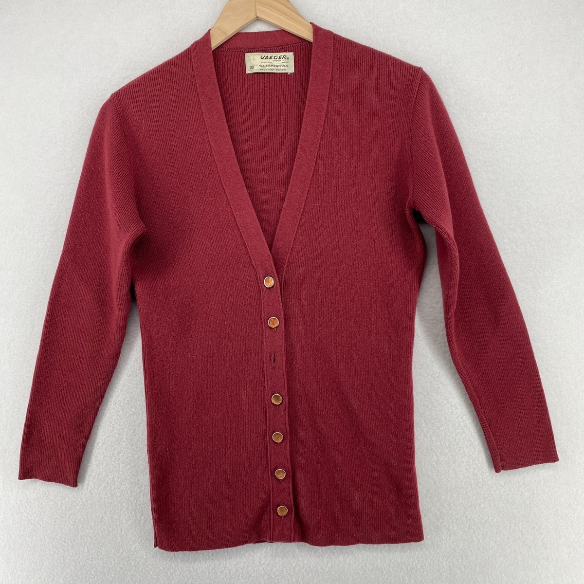 トップス Butcher Products wool cardigan 38 JAEGER Sweater Womens 38 Plus Lambswool V-Neck Button Front