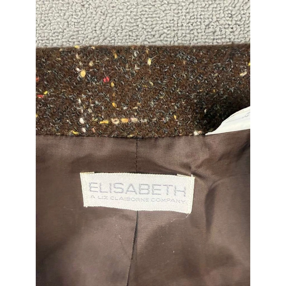 Blazer Mujer Vintage Elisabeth Liz Claiborne 20 Marrón Lana Seda Lino Rayón Foto 3 de 4