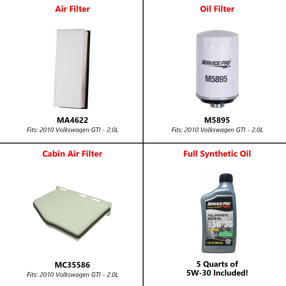 2010 Volkswagen GTI 2.0L Complete Cabin, Air & Oil Filter Kit (5W-30) - Image 2 of 4