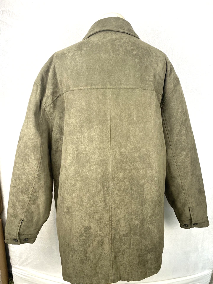 Chaqueta Bomber De Colección Microgamuza Para Hombre Talla XL Verde Oliva Acolchada Interior Años 90 Y2K Foto 3 de 4
