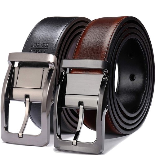 Belts for Men Reversible Leather 1.25” Waist Strap Fashion Dress Buckle Belto...