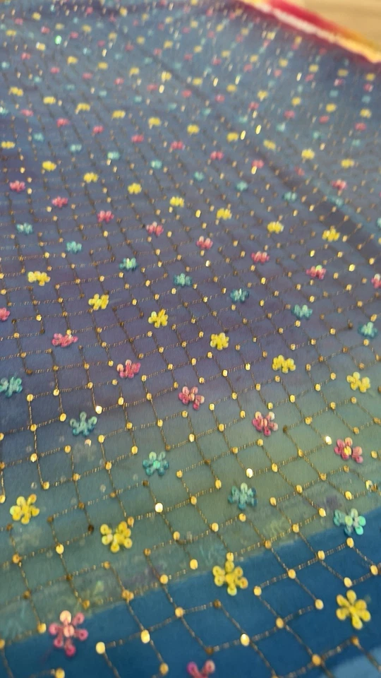 Pure Chiffon, Pink And Multicolor Hand Work Saree With Stitched Blouse - Image 4 of 4