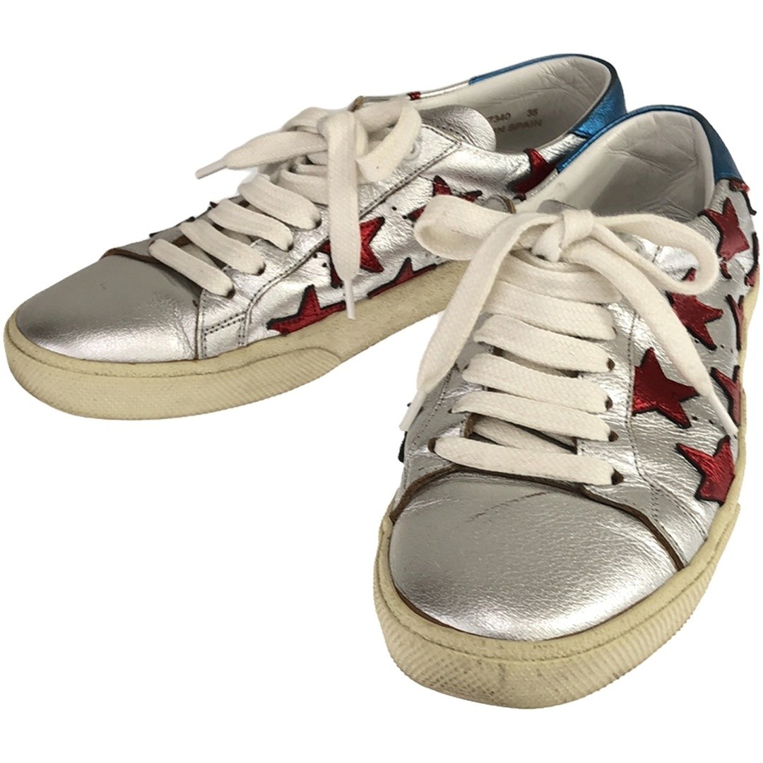 SNEAKERS BASSE SAINT LAURENT PARIS STAR PATCH METALLIZZATE VU 377340 usate MESC 0