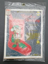 CHRISTMAS BEAR NMI Stitch-a-Stocking Mini Christmas Stocking Crewel Kit #1009