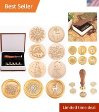 Elegant Wooden Handle Wax Seal Stamp Set - 6 Christmas Themed Designs for Gifts