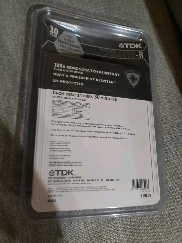 10-pack TDK DVDR Recordable MiNi DVD 30 Min 1.4GB Sn Side Handycam New Sealed - Image 2 of 2
