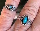 2 Vintage Navajo turquoise sterling silver rings BELL TRADING POST SIZE 7.25 3.5